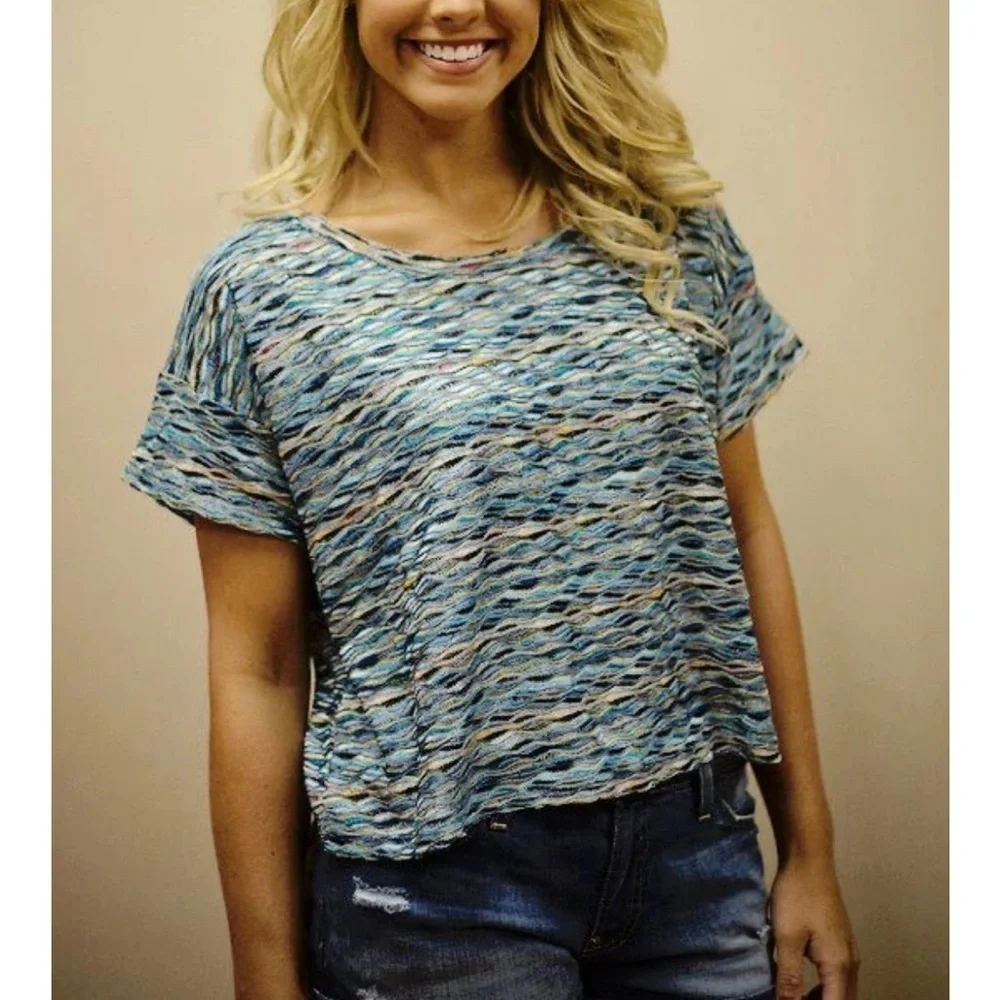 Free People Paige Top Multicolor Textured Women's Size Large Cropped Y2K Artsy
